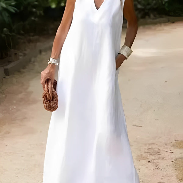 Robe trapèze blanche en coton pour femme