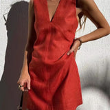 Robe en lin trapèze pour femme couleur rouge