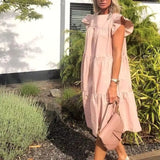 robe trapèze manche bouffante couleur rose
