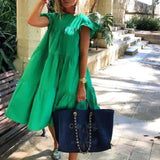 robe trapèze manche bouffante couleur verte