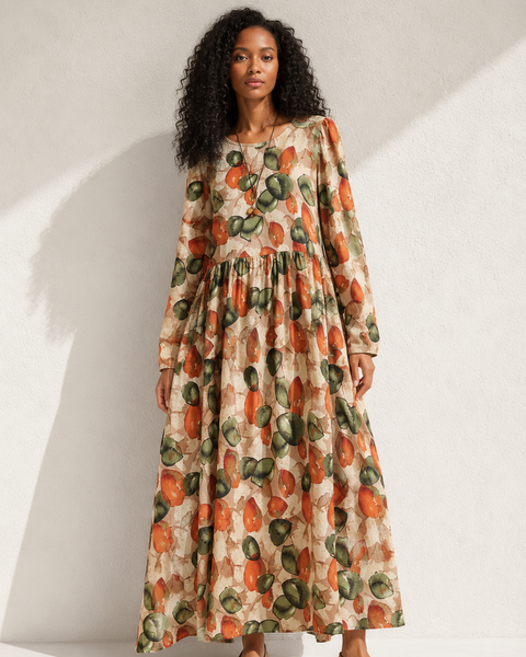 Robe trapèze coton imprimé fruits