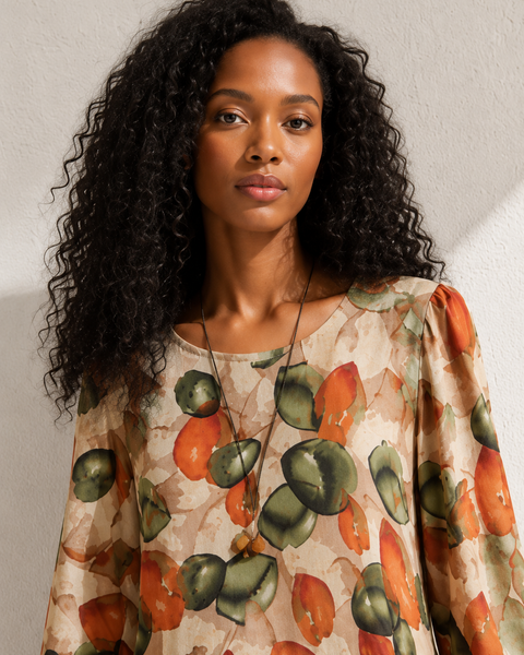 Robe trapèze coton imprimé fruits