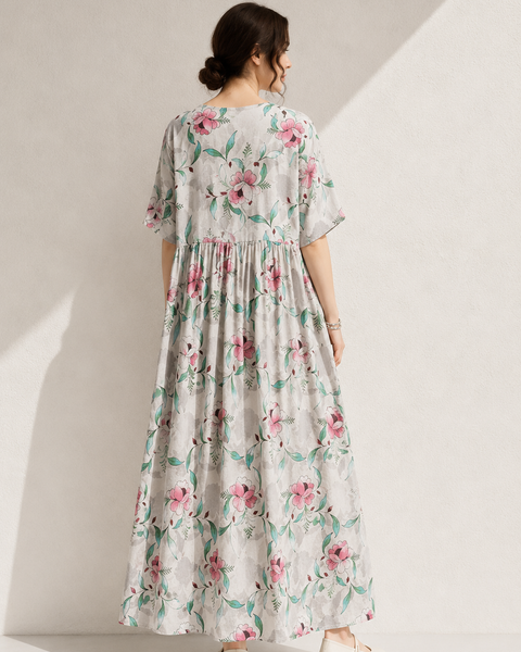 Robe trapèze manche 3/4 à fleurs