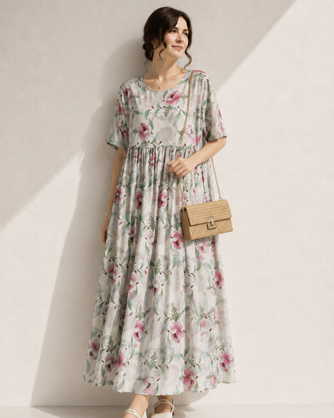 Robe trapèze manche 3/4 à fleurs