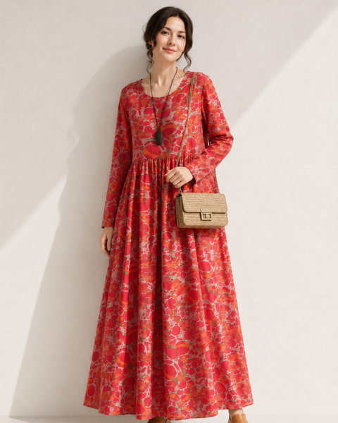 Robe trapèze longue rouge