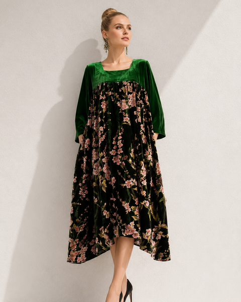 Robe trapèze velours fleurie