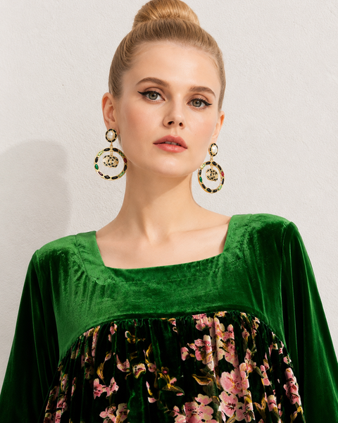 Robe trapèze velours fleurie