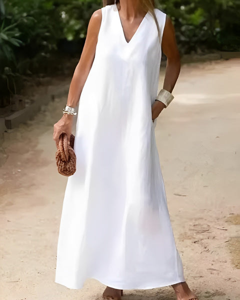 Robe trapèze blanche en coton pour femme