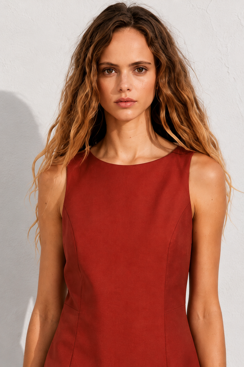 Robe en lin trapèze femme terracota