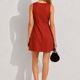 Robe en lin trapèze femme terracotta de dos