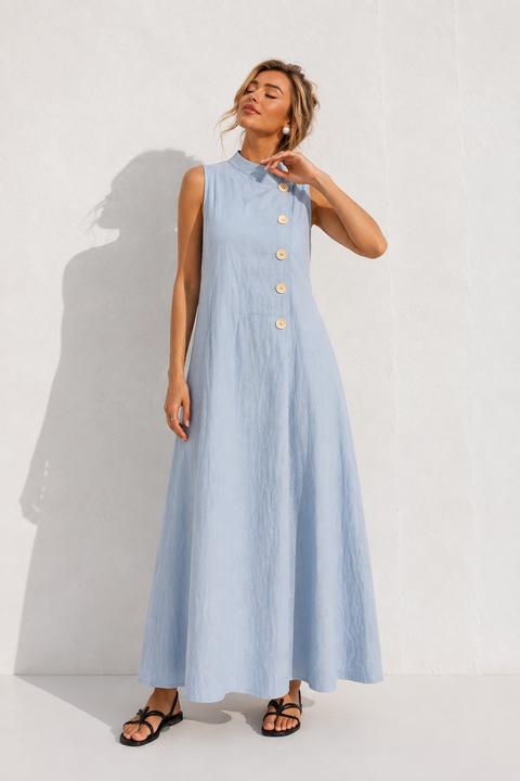 Robe trapèze bleue ciel femme