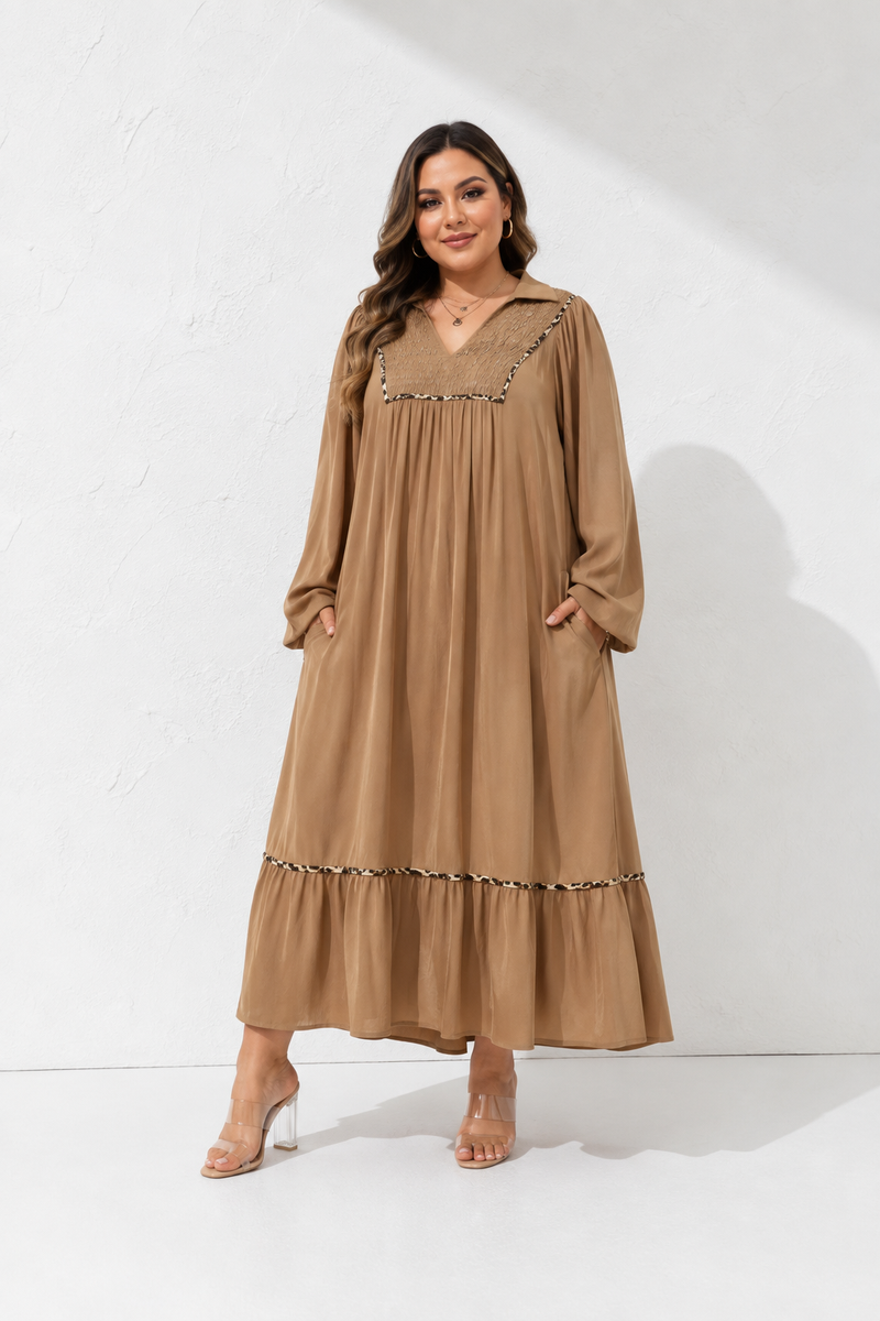 Robe trapèze grande taille camel