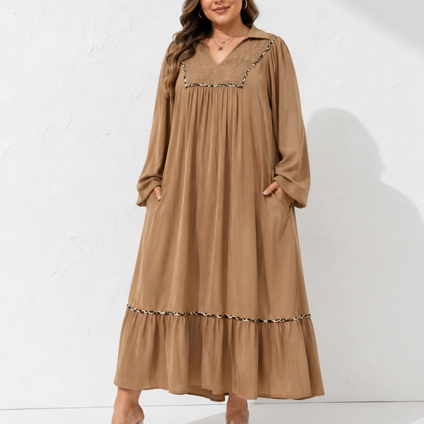 Robe trapèze grande taille camel