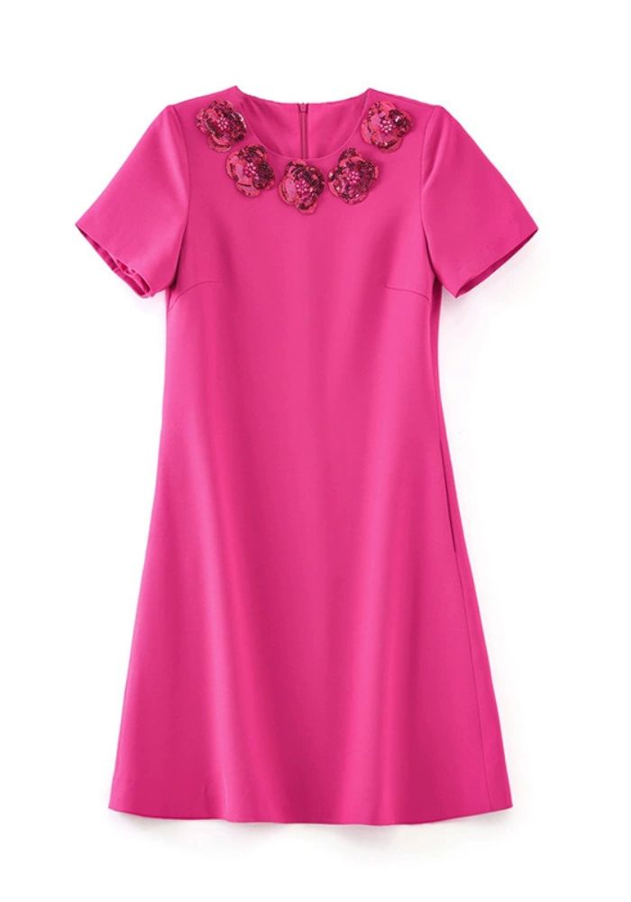 Robe trapèze rose à fleurs