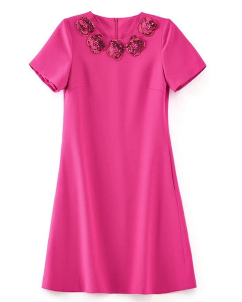 Robe trapèze rose à fleurs