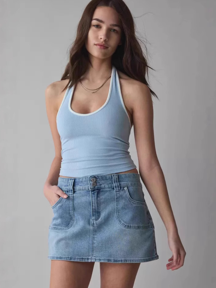 Mini jupe trapèze en jean