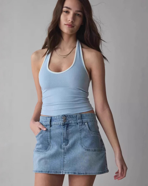 Mini jupe trapèze en jean