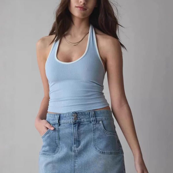 Mini jupe trapèze en jean