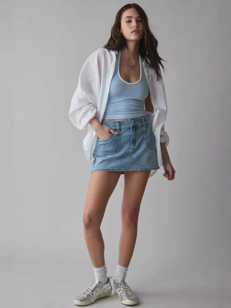 Mini jupe trapèze en jean