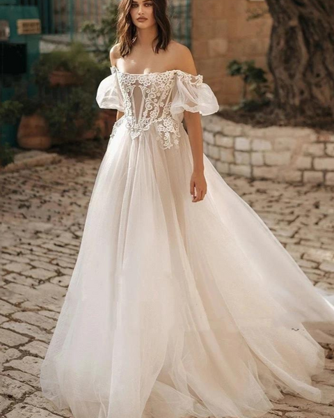 Robe de mariée trapèze dentelle