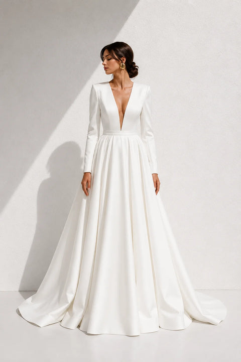 Robe de mariée trapèze manche longue