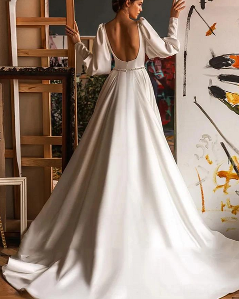 Robe de mariée trapèze manche longue de dos