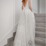 Robe longue trapèze fluide mariage de dos