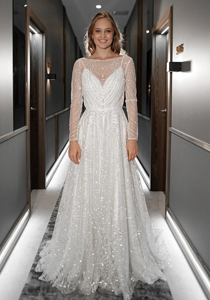 Robe longue trapèze fluide mariage