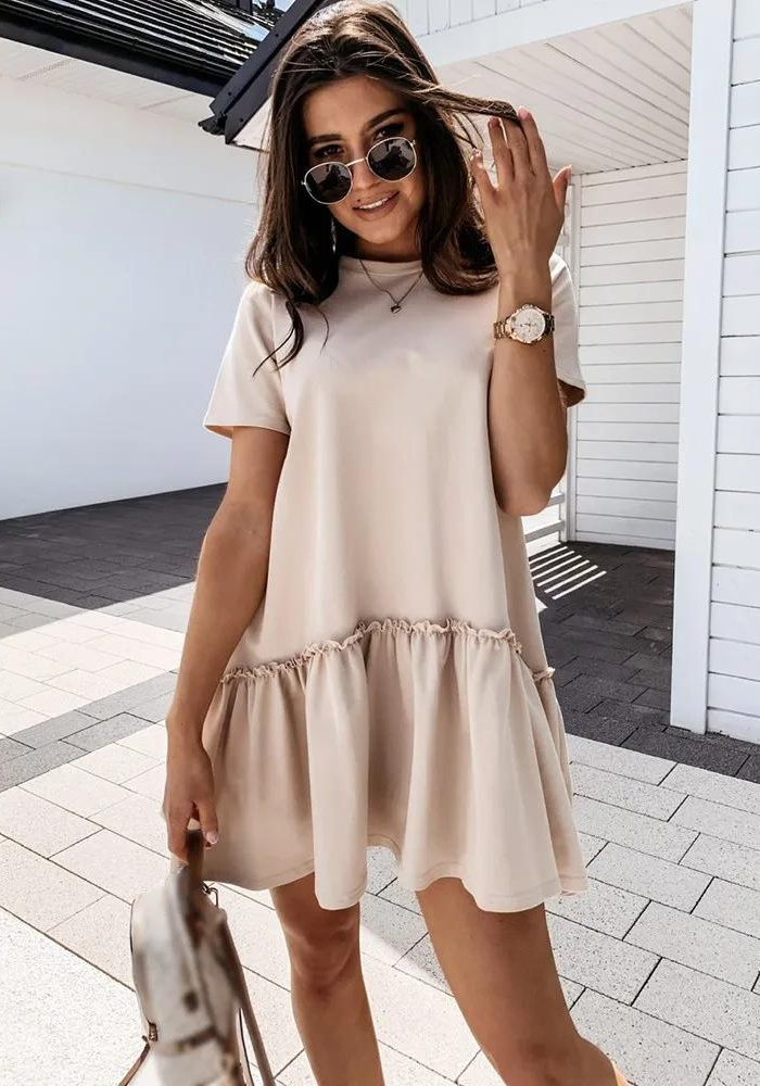 Robe trapèze beige femme