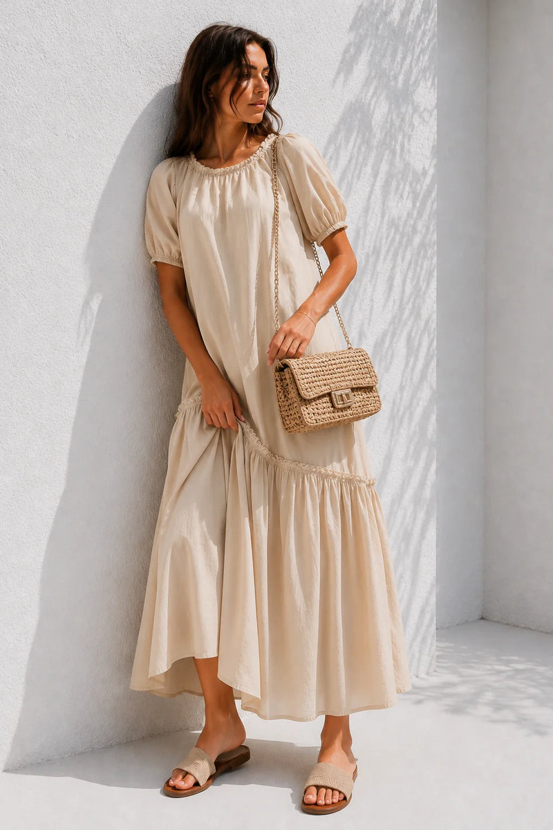 Robe trapèze beige