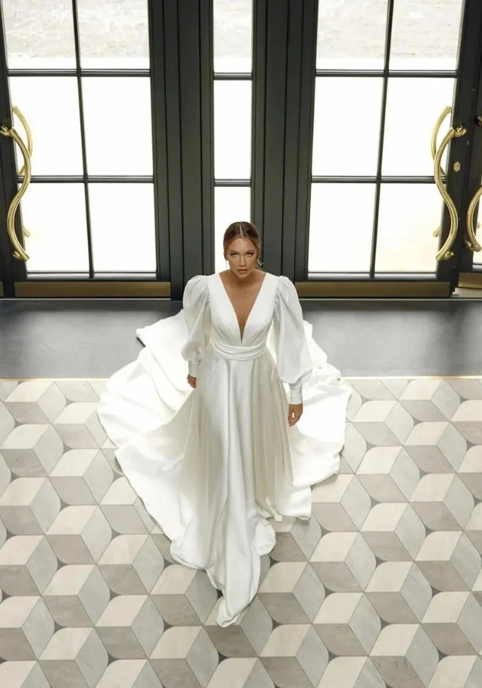 Robe trapèze chic pour mariage blanche