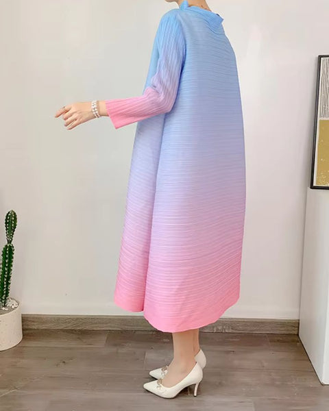 robe trapèze élégante couleur rose-bleu de dos