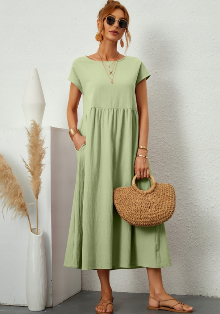 Robe trapeze manche courte vert pastel