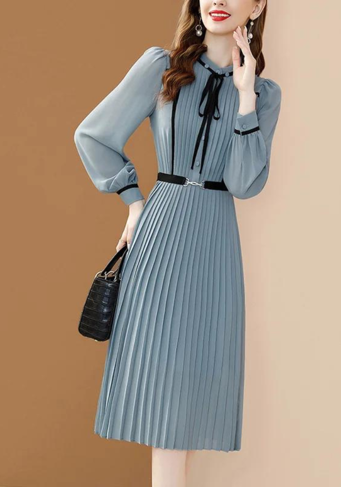 Robe trapèze plissée bleu