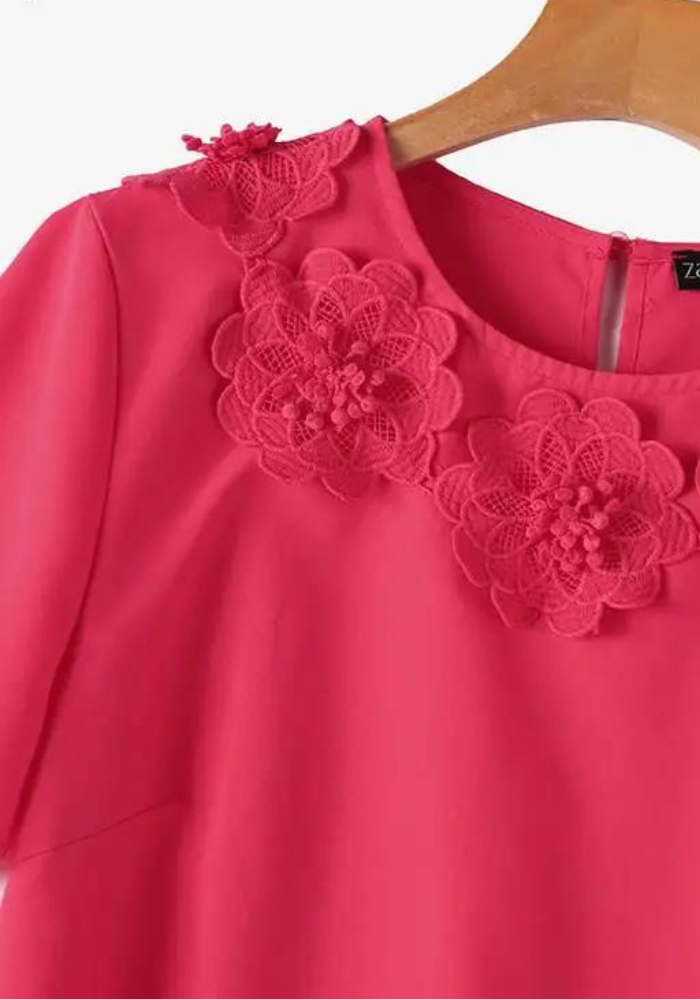 Robe trapèze rose fleurs